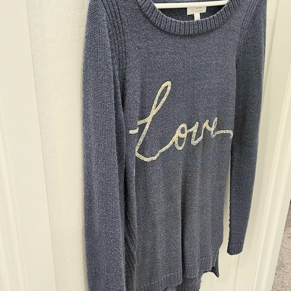 Lauren Conrad blue LOVE sweater...size Large - Picture 3 of 6
